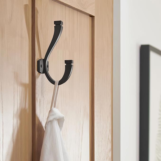 SAILING Coat Hooks - 5 Pack Matte Black Towel Hooks Robe Hooks Decorative Wall Hooks for Bathroom Bedroom Kitchen Towel Robe Clothes Cabinet Closet Bathroom Hardware