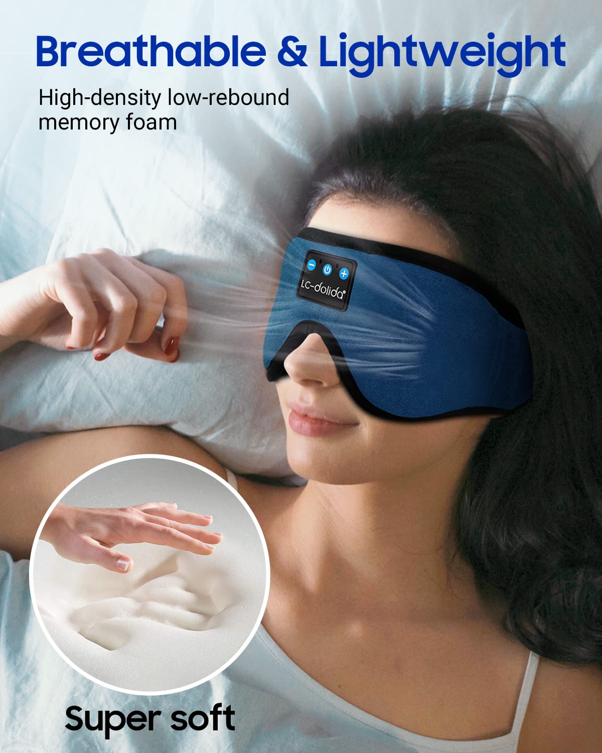 LC-dolida Sleeping Headphones Eye Mask, Sleep Mask with Bluetooth Headphones 3D Eye Mask Wireless Music Cotton Sleep Cover for Side Sleepers Nap Insomnia Air Travel Meditation Gifts for Unisex