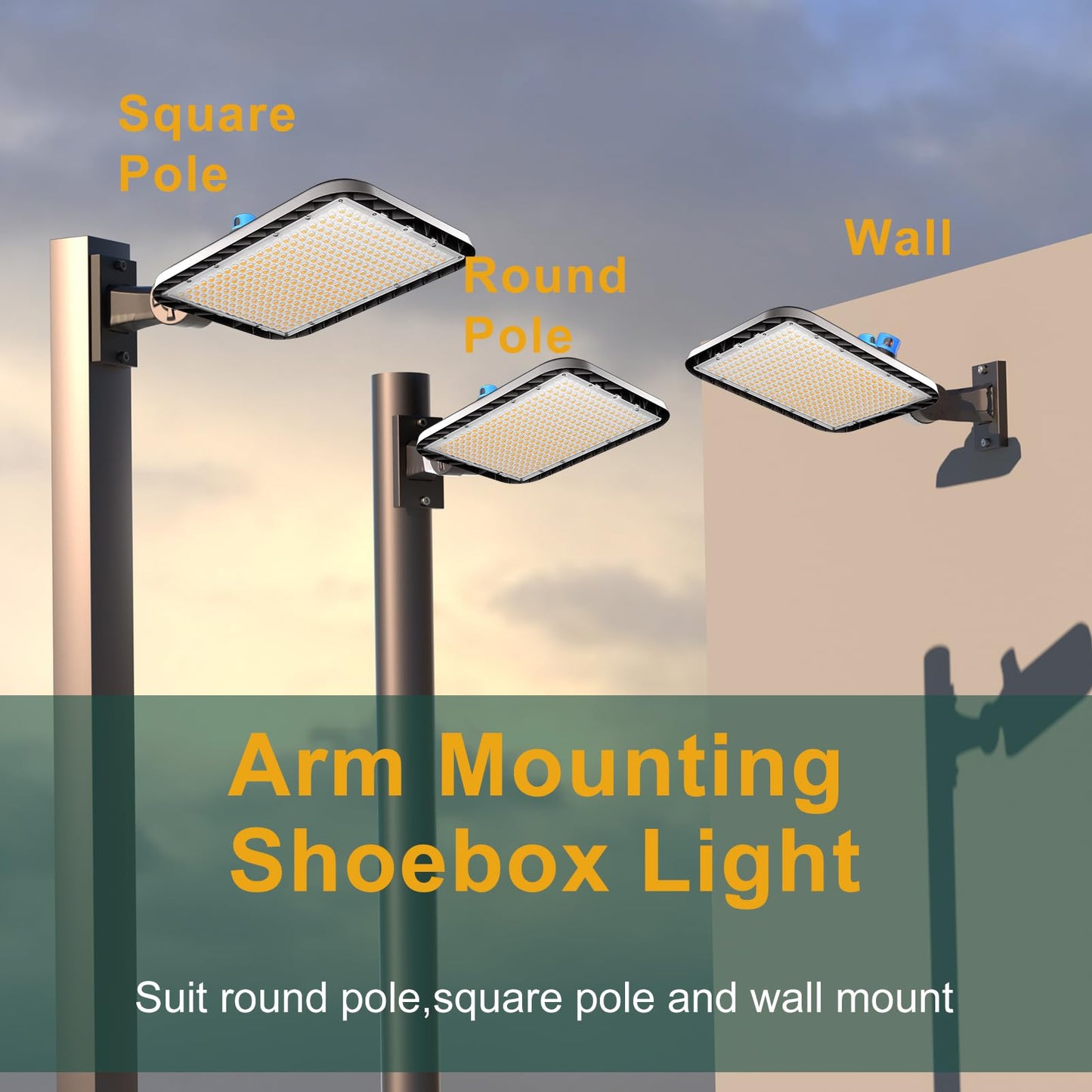 Acohook 500W Led Parking Lot Lighting 75000Lm(150Lm/W) Arm Mount Parking Lot Lights With Smart Photocell 5000K 6Kv Spd Outdoor Waterproof Led Street Light- 7Yrs Warranty 2Pack
