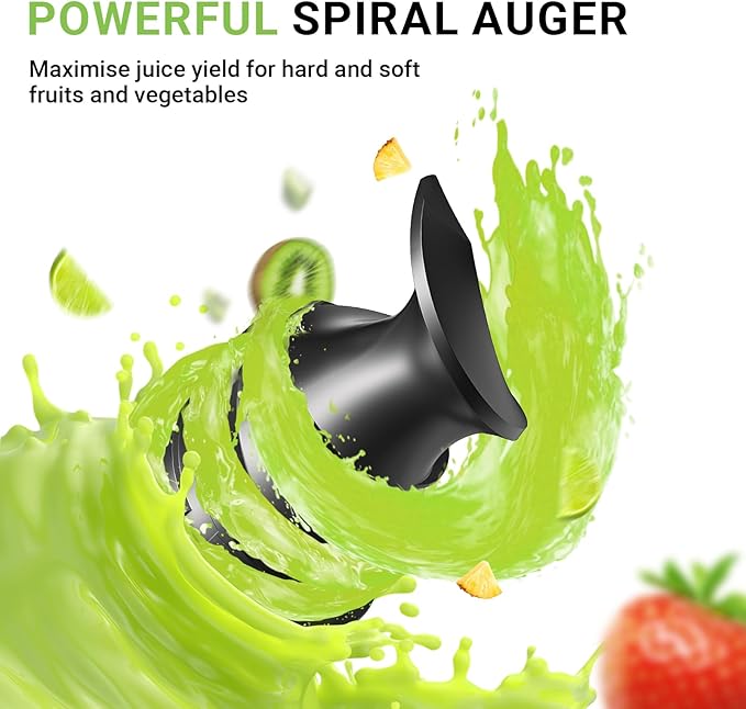 AMZCHEF Cold Press Juicer, Juicers Machines - 3.2" Large Feed Chute for Whole Fruits & Vegetables, Stainless Steel Slow Masticating Juice Easy to Clean, Large Auger, Double Strainers
