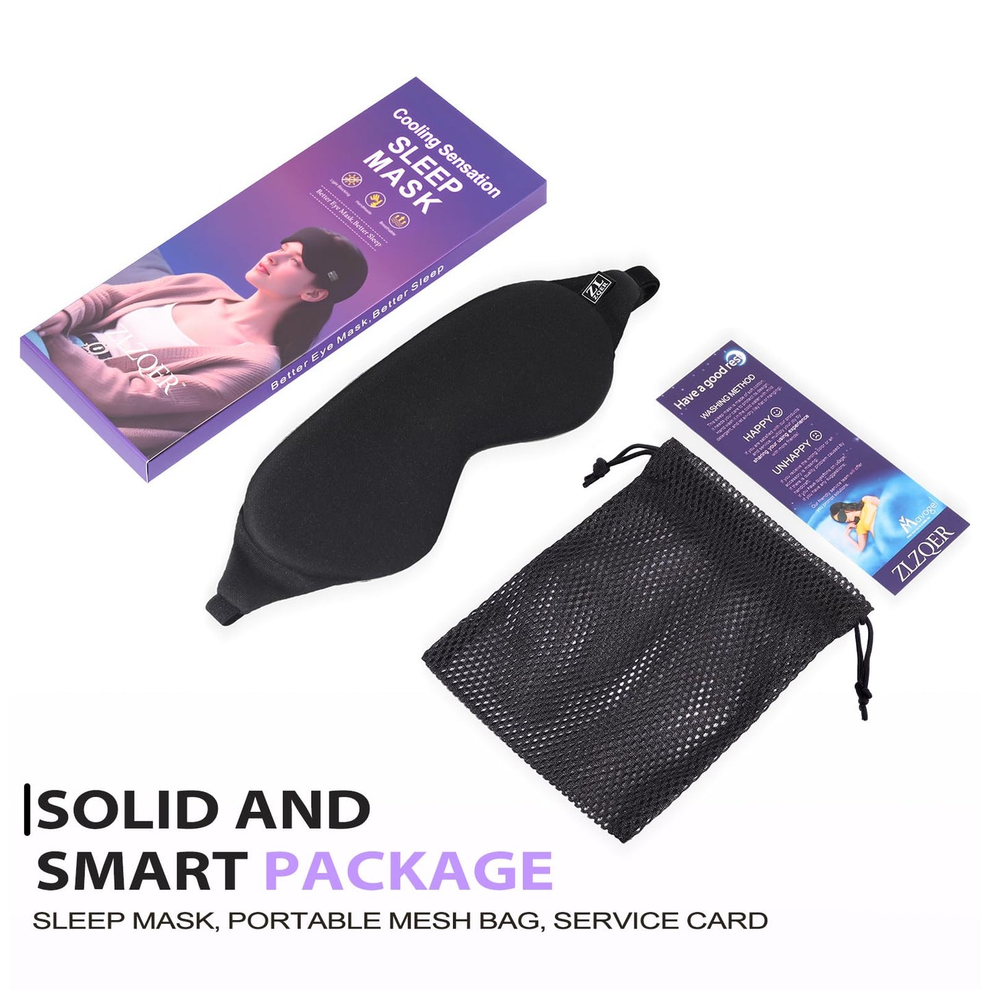 ZLZQER Cooling Cotton Eye Sleep Mask for Men & Women, Soft & Breathable, Pressure-Free Design for Side Sleepers, Adjustable Light Blocking Mask for Sleeping, Travel & Naps (Black)