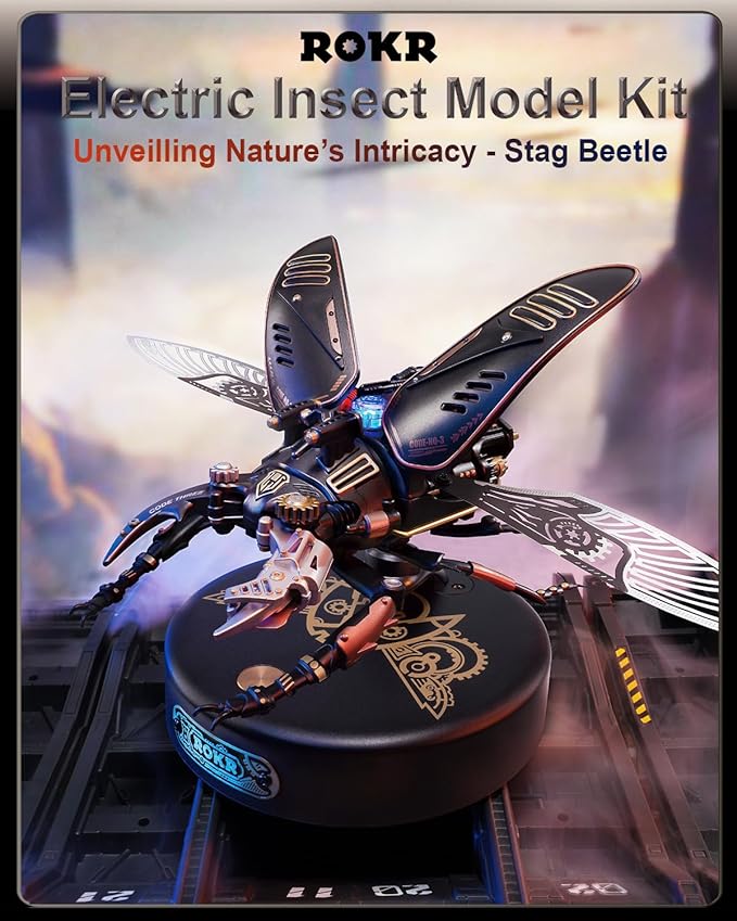 ROKR 3D Puzzles for Adults Electric Insect Metal Model Building Kit Desk Toys Hobby Kit for Adults Gift for Teens (Stag Beetle)