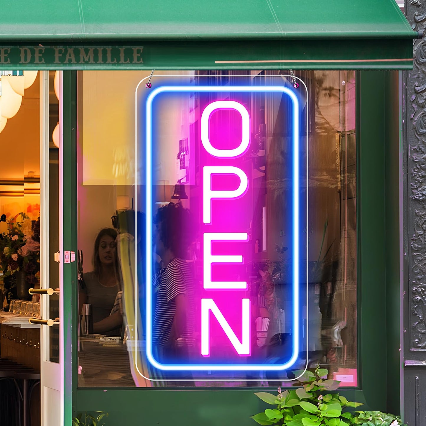 ROLANCHE LED Open Sign, 23inx12in, Ultra Bright Acrylic, Blue Pink Vertical, Model JS-OPEN-PK-V-BIG-US