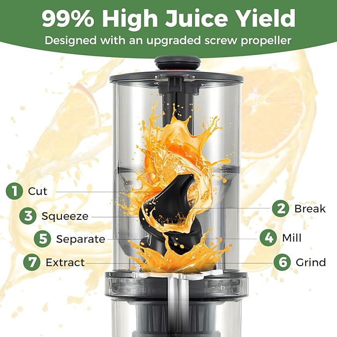 ARLIME Cold Press Juicer, Slow Masticating Juicer w/ 5.3 Inch Large Feed Chute, Juice Extractor w/Reverse Button & Cleaning Brush, Easy to Clean, Juicer Machine for Whole Vegetables & Fruits