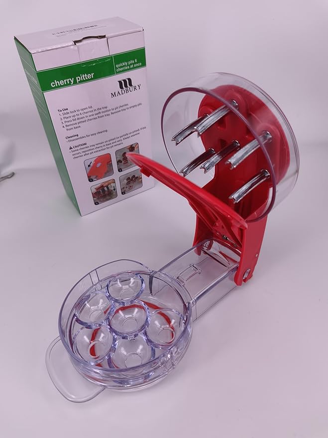 Cherry Pitter Tool - Pit 6 Cherries at Once, Mess-Free Cherry & Olive Pitter with Tray, 304 Stainless Steel Multi Pitters for Fast Prep & Easy Cleanup