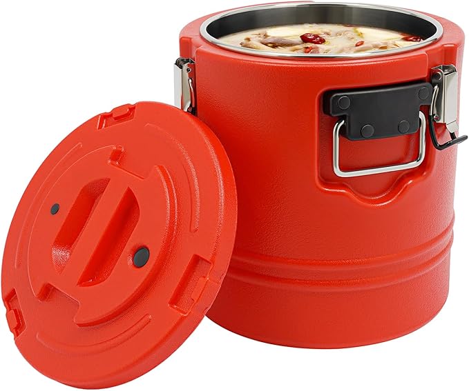 Eapmic 15.85Qt Insulated Food Container, Stainless Steel Container, 15L Commercial Soup Carrier 6 Hours Heat Preservation for Hot and Cold Food Storage Restaurant Canteen Home Lunch Use (Red, 15L)