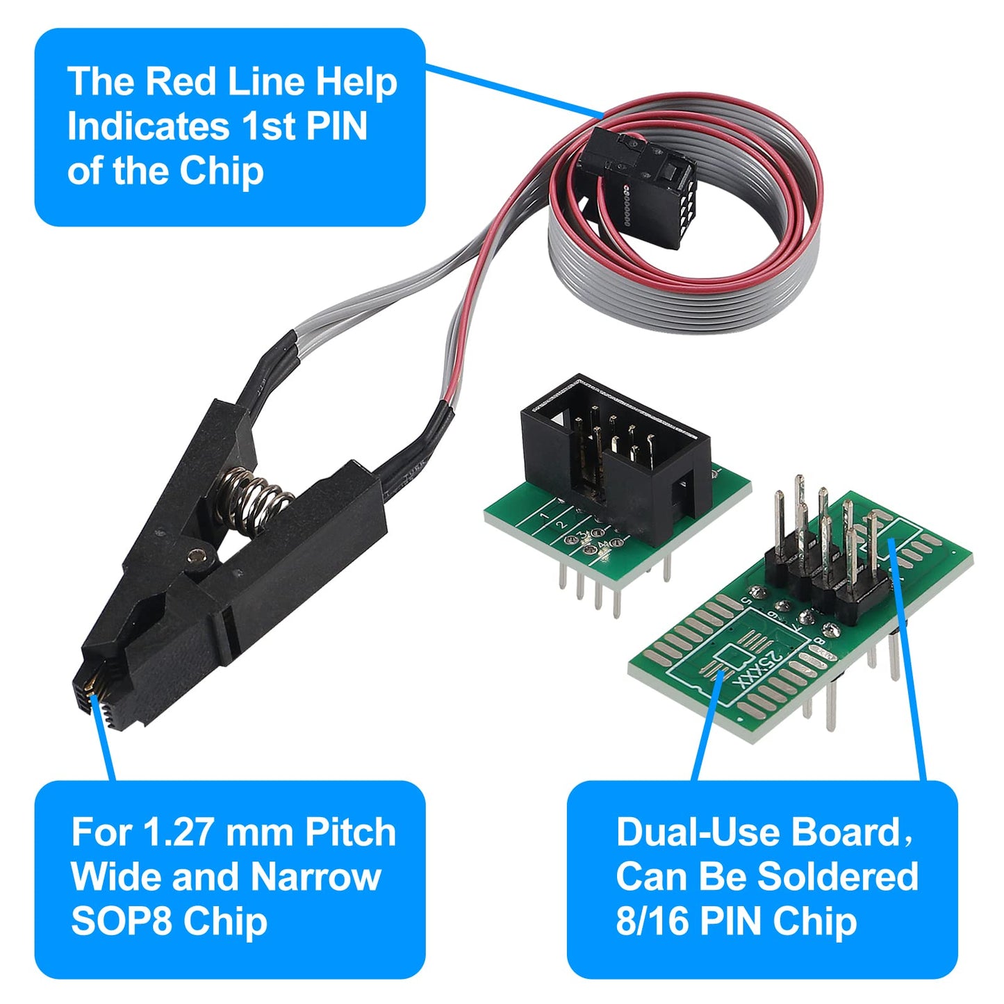 AiTrip EEPROM BIOS USB Programmer CH341A + SOIC8 Clip + 1.8V Adapter + SOIC8 Adapter for 24 25 Series Flash