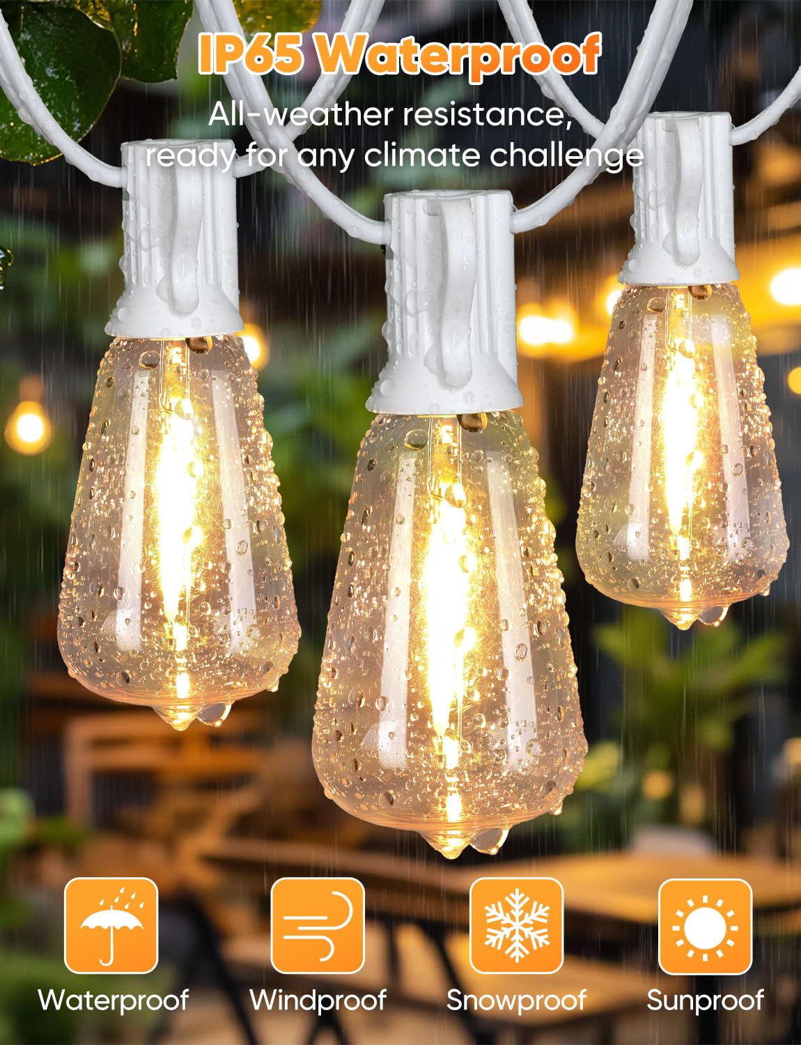 Brightever Outdoor String Lights With Remote  200Ft Led Patio Lights With 62 St38 Led Filament Bulbs  3 Lighting Modes  3H/5H Timer  Waterproof Ip65 String Light For Outside  E12 Socket Base  White