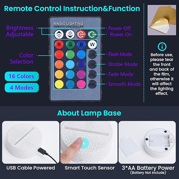 Baseball Man 3D Night Light for Kids for Teens Boys Girls Birthday Christmas Gift,with Smart Touch and Remote Control,Multiple Colors and Brightness Adjustment Room Decor Night Lamp