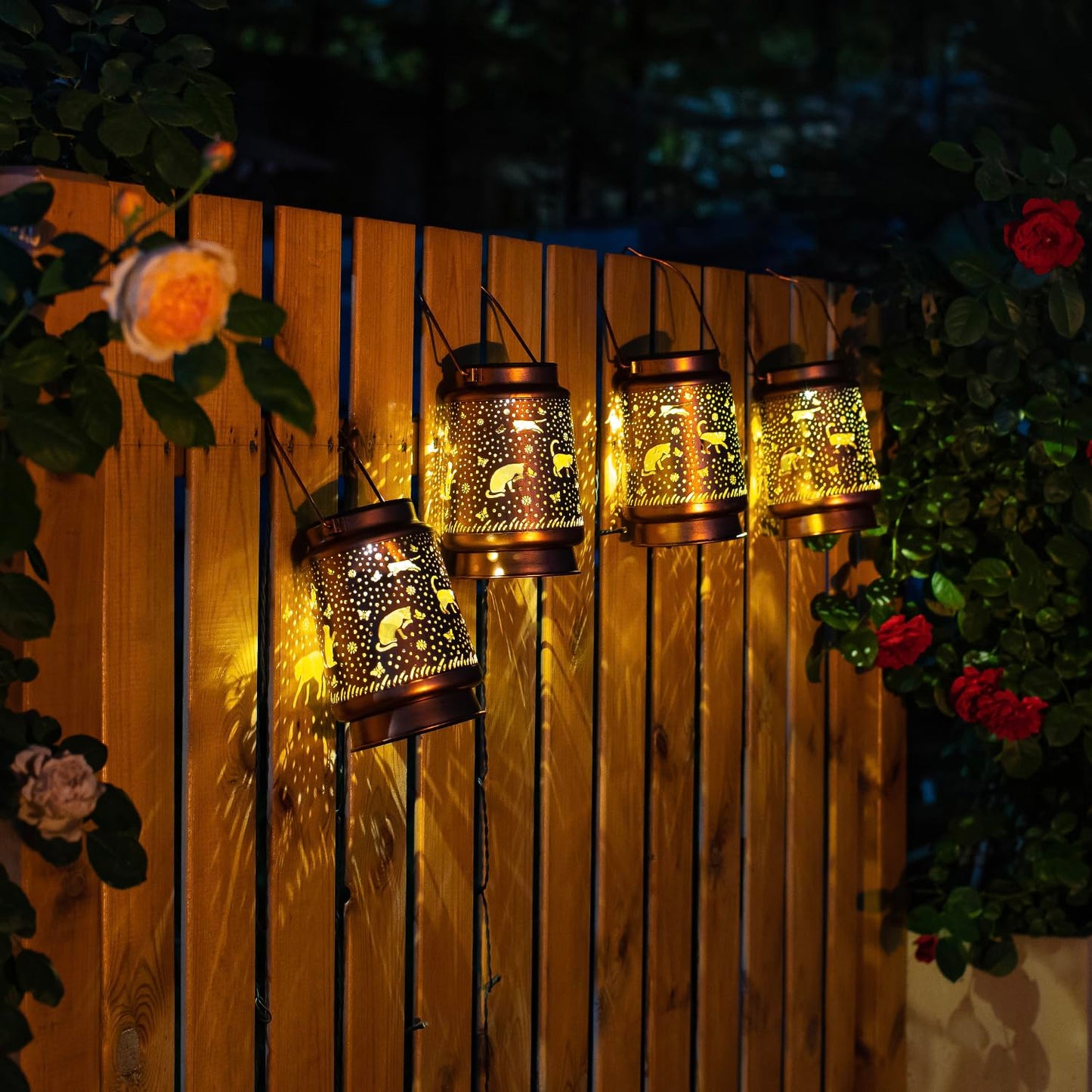 EZTZEN 2 Pack Cat Solar Lanterns, Waterproof Metal Decorative Lights for Garden, Brown, Model HW-DL-026-2pack