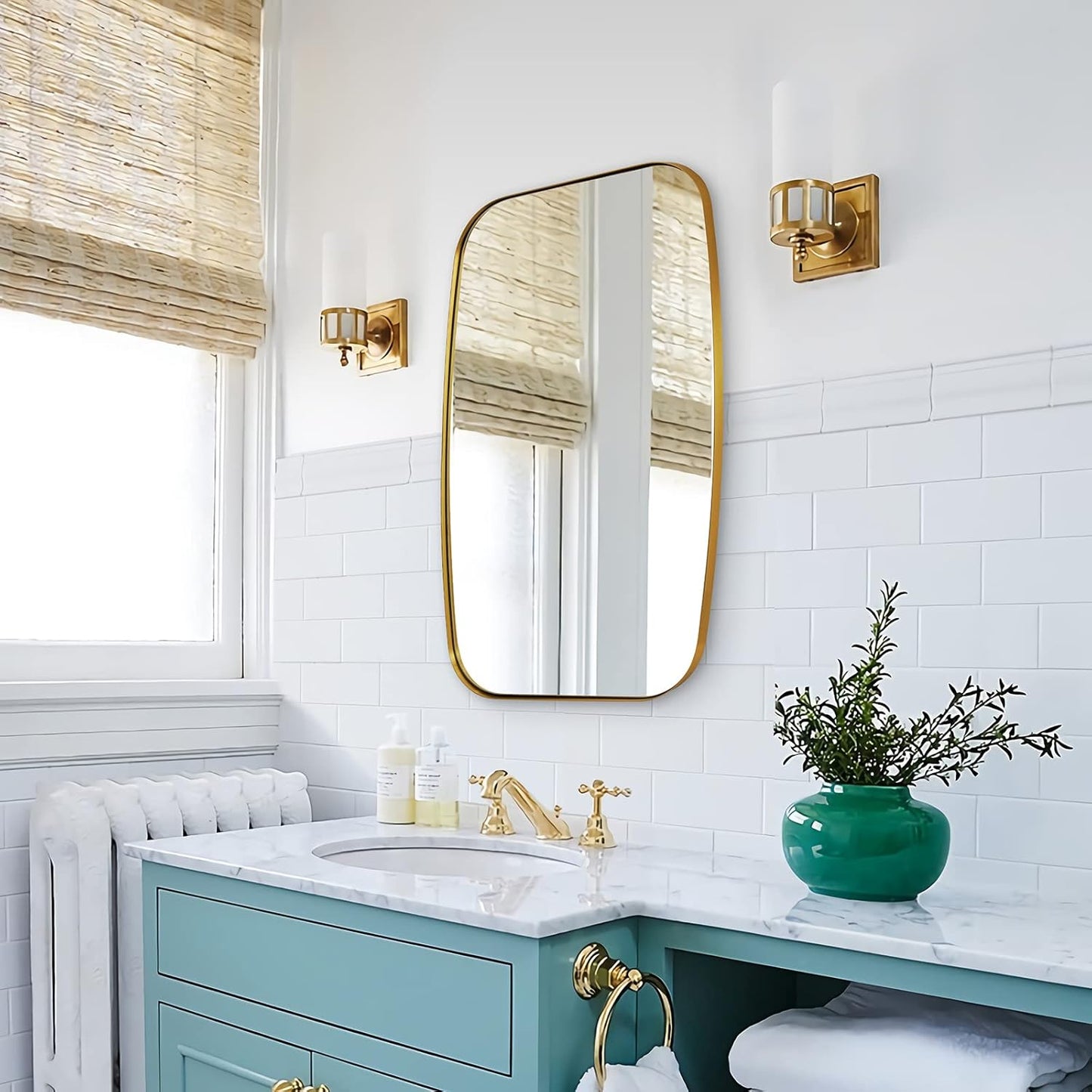 ANDY STAR Gold Bathroom Mirror, 20x30’’ Brushed Gold Vanity Mirror for Bathroom, Brushed Brass Oblong Stainless Steel Metal Frame Mirror for Over Sink