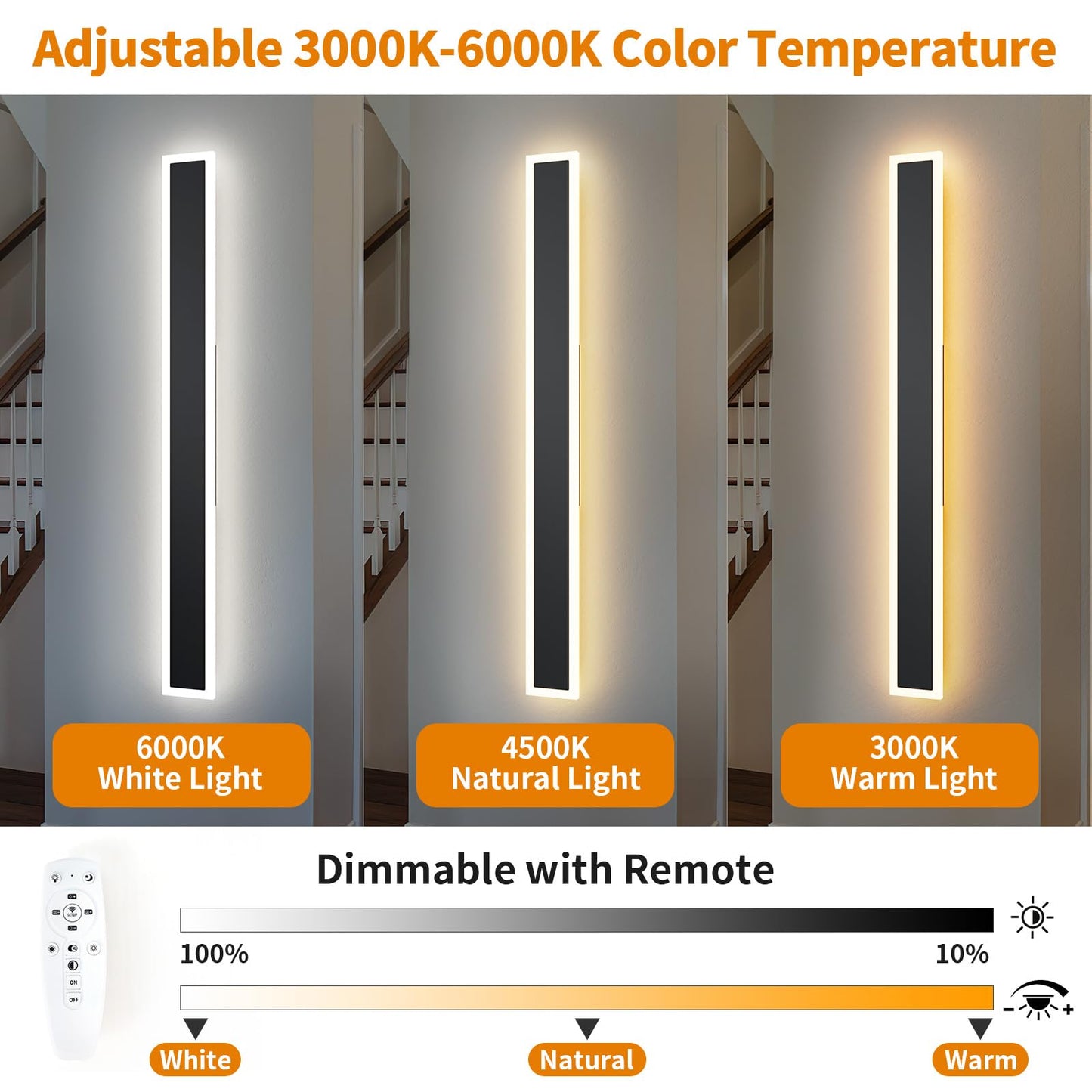 LannlKer Outdoor Wall Lights, Waterproof IP65, Dimmable 3000K-6000K, 57.5 inch, Black, Model BD-WJ, 2 Pcs