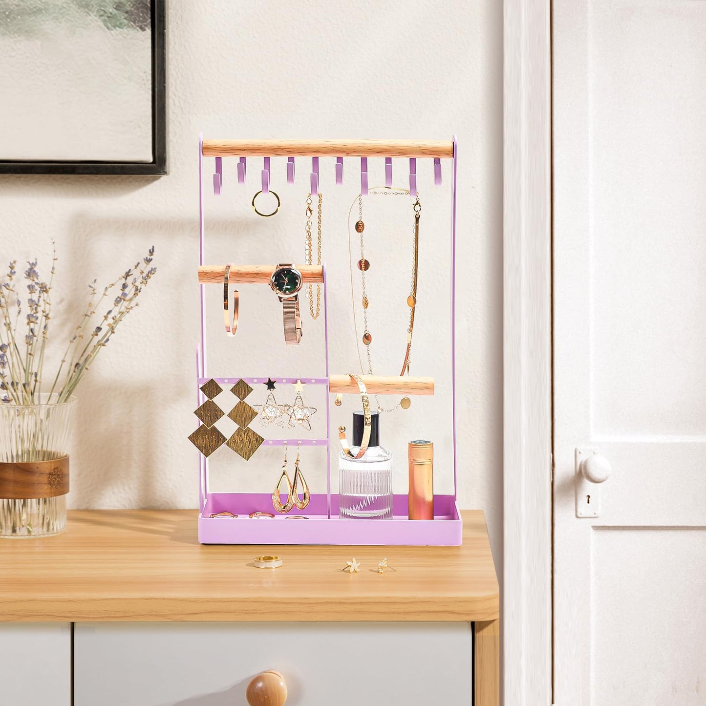 ProCase Jewelry Organizer Jewelry Stand Jewelry Holder Organizer, 4-Tier Necklace Organizer with Ring Tray, Small Cute Aesthetic