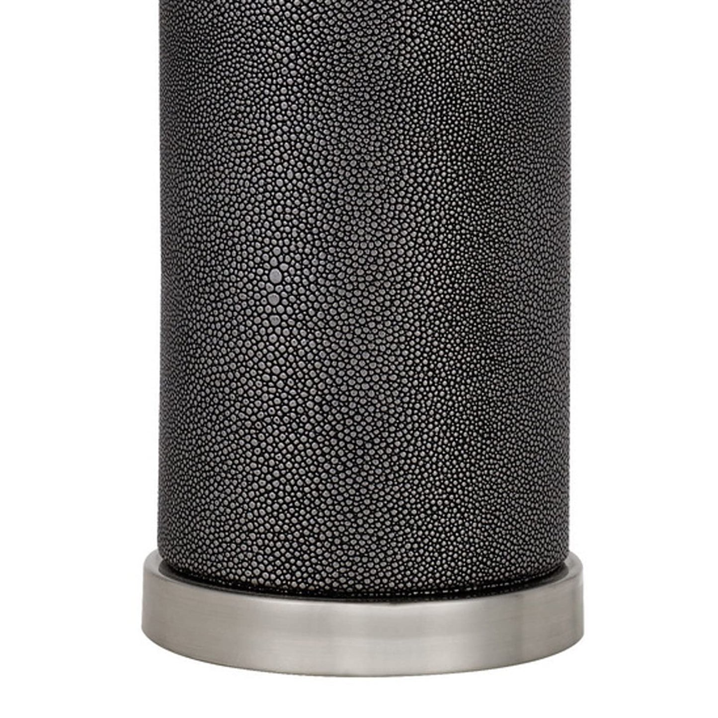 Benzara Ceramic Table Lamp, 27 in., Dimmer, Faux Leather Wrapped, Gray, Model BM272316