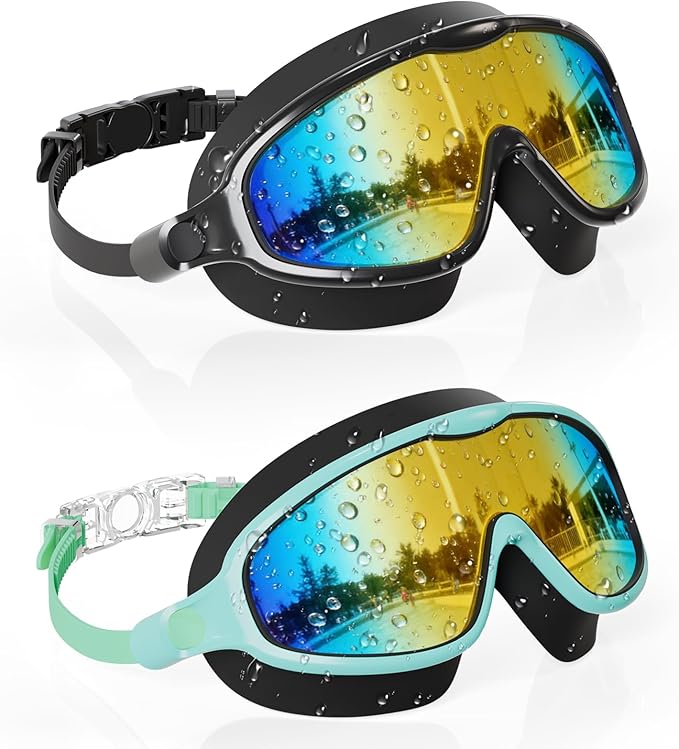 Aegend Swim Goggles for Kids Youth 3-14 - 2 Pack Wide Frame Anti-Fog Anti-UV Clear Vision Goggles for Swimming