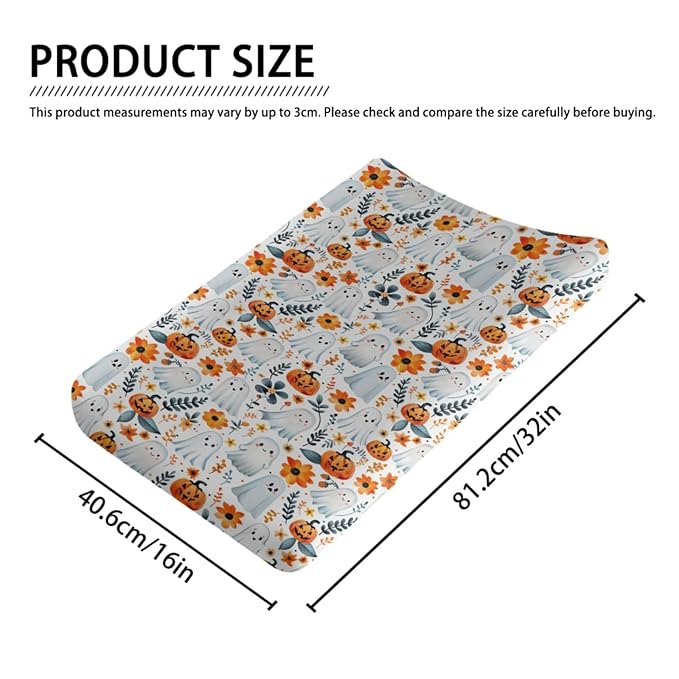 Halloween Pumpkin Flowers Floral Pattern Baby Changing Pad Cover, Unisex Fall Winter Holiday Nursery Diaper Changing Table Pad Mat Sheet for Boys Girls-16x32