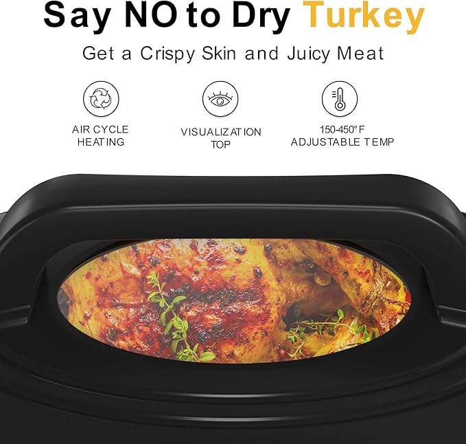 RoyalCraft 24-Quart Electric Roaster Oven with Visible Self-Basting Lid, Turkey Roaster Oven with Removable Pan and Rack, Perfect for Large Meals and Holiday Feasts, Silver