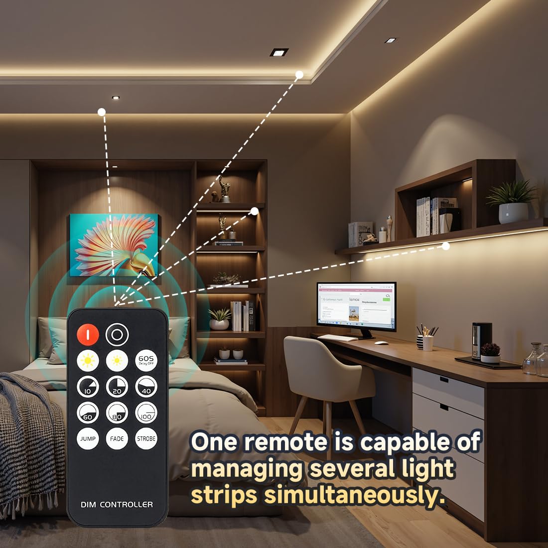 BTF-LIGHTING LED Strip Lights Kit 16.4FT RF Remote Cool White 6000K Flexible COB 24V Model FOB5M24VRF14CW24V3A-US
