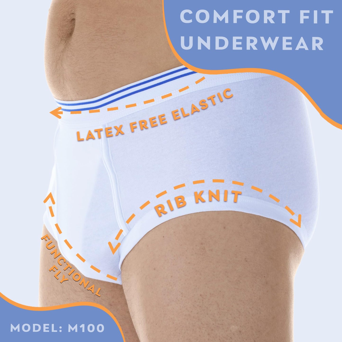 Wearever Incontinence Underwear for Men - Reusable & Washable Men's Bladder Control Briefs with Regular Absorbency - Leak Proof Underwear 150 ml (Pack of 3) (White) (L)