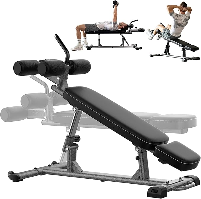 Finer Form Semi-Commercial Decline Sit Up and Flat Weight Bench. Adjustable Fitness Equipment and Exercise Bench for Abs, ...