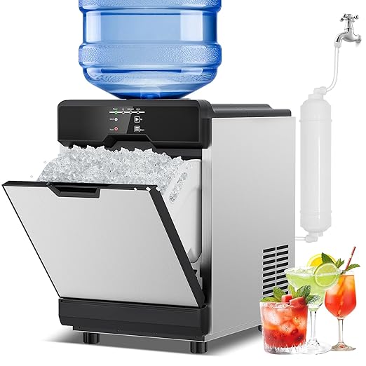 Nugget Ice Maker Countertop 40 LBS/Day, 10 LBS ice Bin, Soft Chewable Pellet Ice Maker Machine Stainless Steel, Countertop Commercial Ice Machine Nugget for Home Bar Kitchen Office, Self-Cleaning