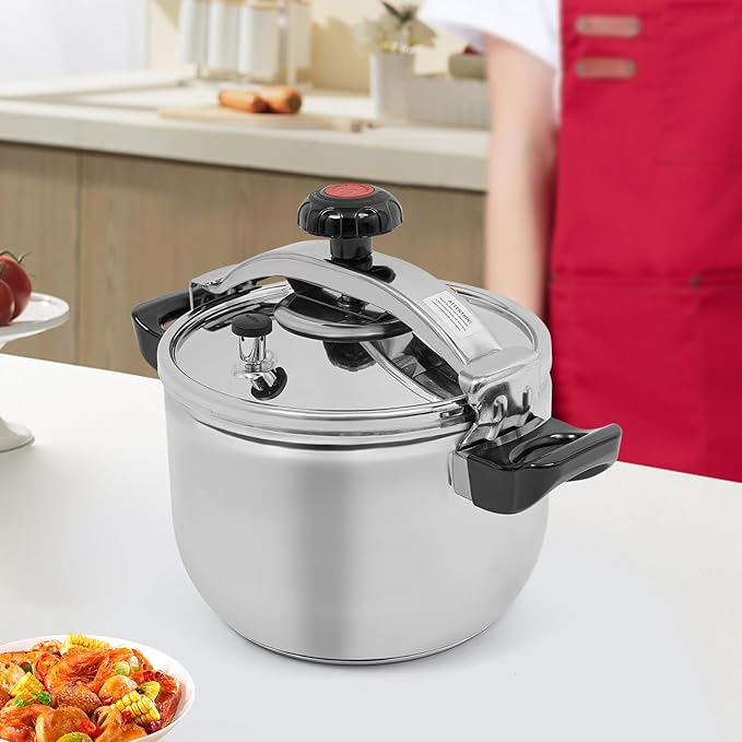 9.5QT Stainless Steel Pressure Cooker, 60Kpa Large Steamer Cooking Pressure Canner, Safety Valves, Compatible with Induction and Gas Stovetops for Family or Commercial