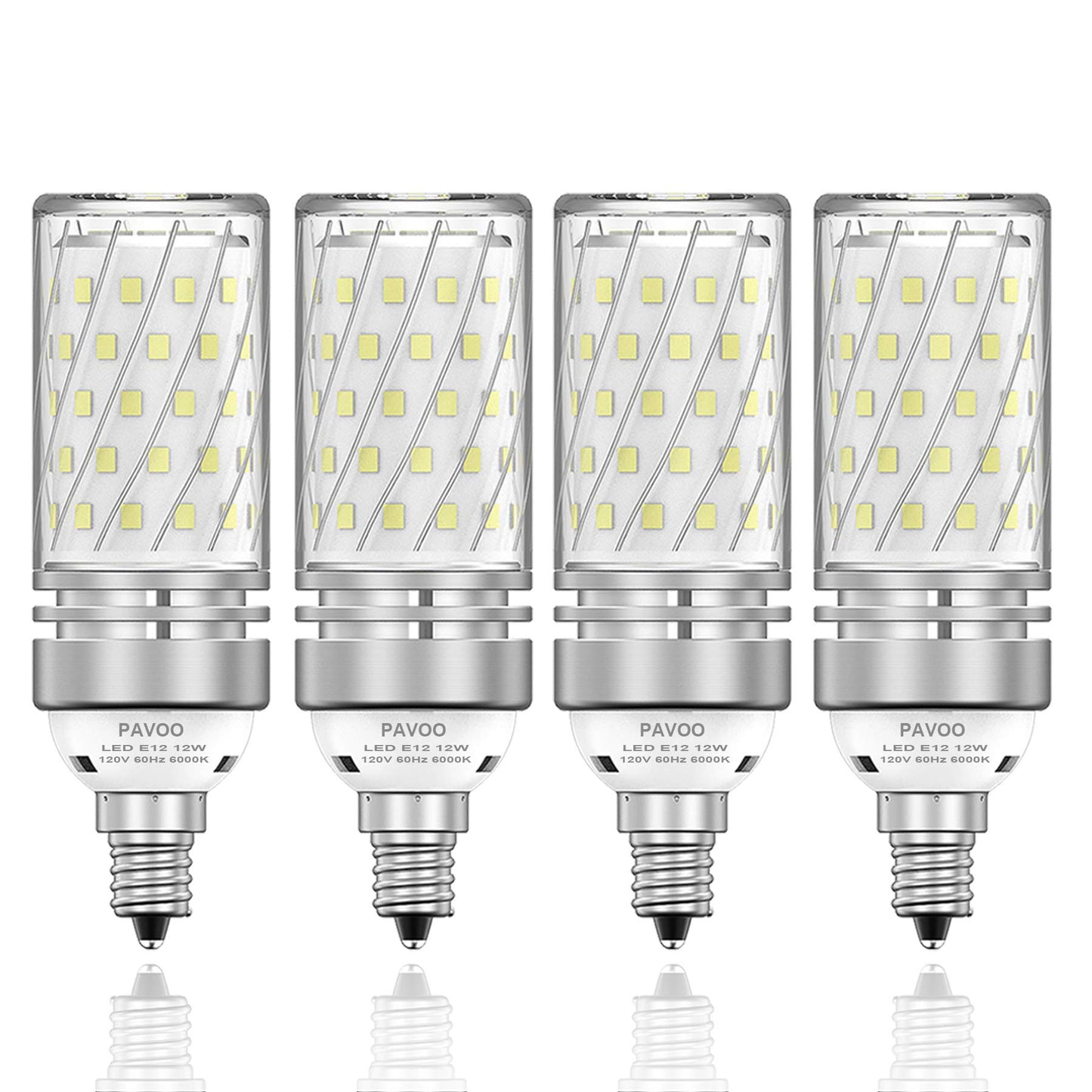 PAVOO E12 LED Candelabra Bulbs 12W 100W Equivalent 1200LM Daylight White Pack of 4