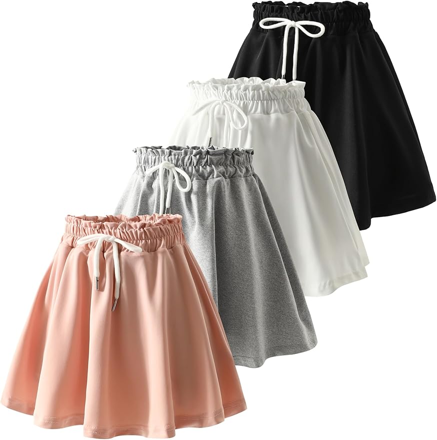 Jolyshlid Girls 4 Pack Athletic Skirts Set Tennis Golf Skirts with Shorts Running Flowy Skorts 3-12Y