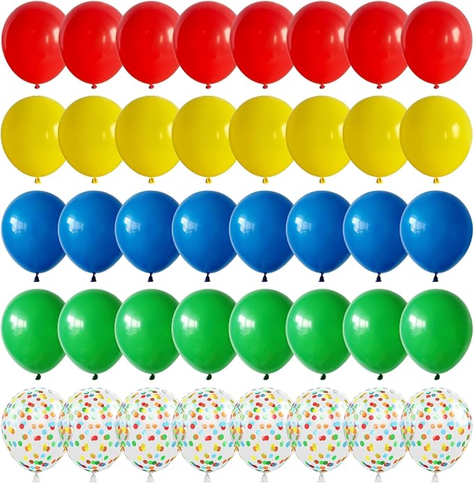 Rainbow Balloons, 60 Pcs Multi Colorful Balloons Set with Primary Color Confetti Balloons, Bright Multicolor Circus Balloo...