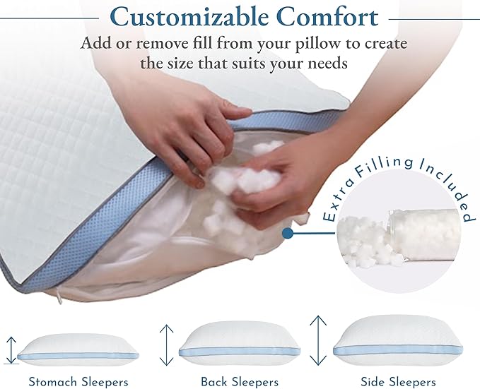 California Design Den Luxury Queen Size Pillow - Adjustable Loft Memory Foam - Soft Down Alternative - Cooling Luxury Hotel Pillows for Back, Stomach or Side Sleepers - Medium Soft, CertiPUR-US