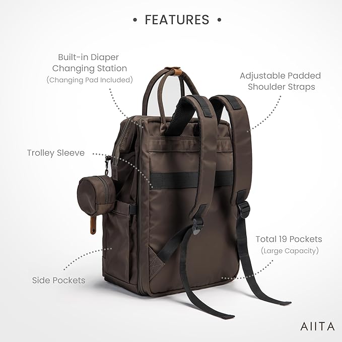 Diaper Bag Backpack, Multifunction Diaper Bag with Changing Station, Stylish Baby Bags, Large Unisex Diaper Backpack for Mom and Dad, Baby Registry Search, Portable Changing Pad – Black Brown