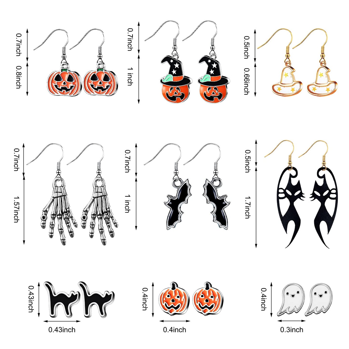 9 Pairs Halloween Stud Earrings Jewelry Drop Dangle Earrings Pumpkin Black Cat Stud Earrings for Women Halloween Party Dress(Cut