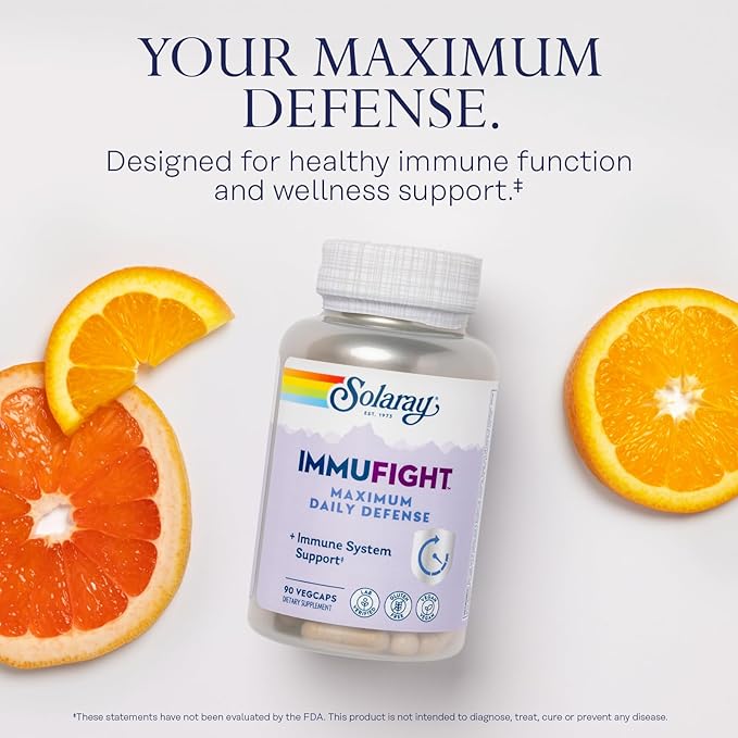 SOLARAY Immufight Maximum Daily Defense, All Day Immune Support, Vitamin C, Vitamin D, Zinc, Probiotics, Monolaurin, Acerola & More, Vegan & Gluten Free, 60 Day Guarantee, 30 Servings, 90 VegCaps