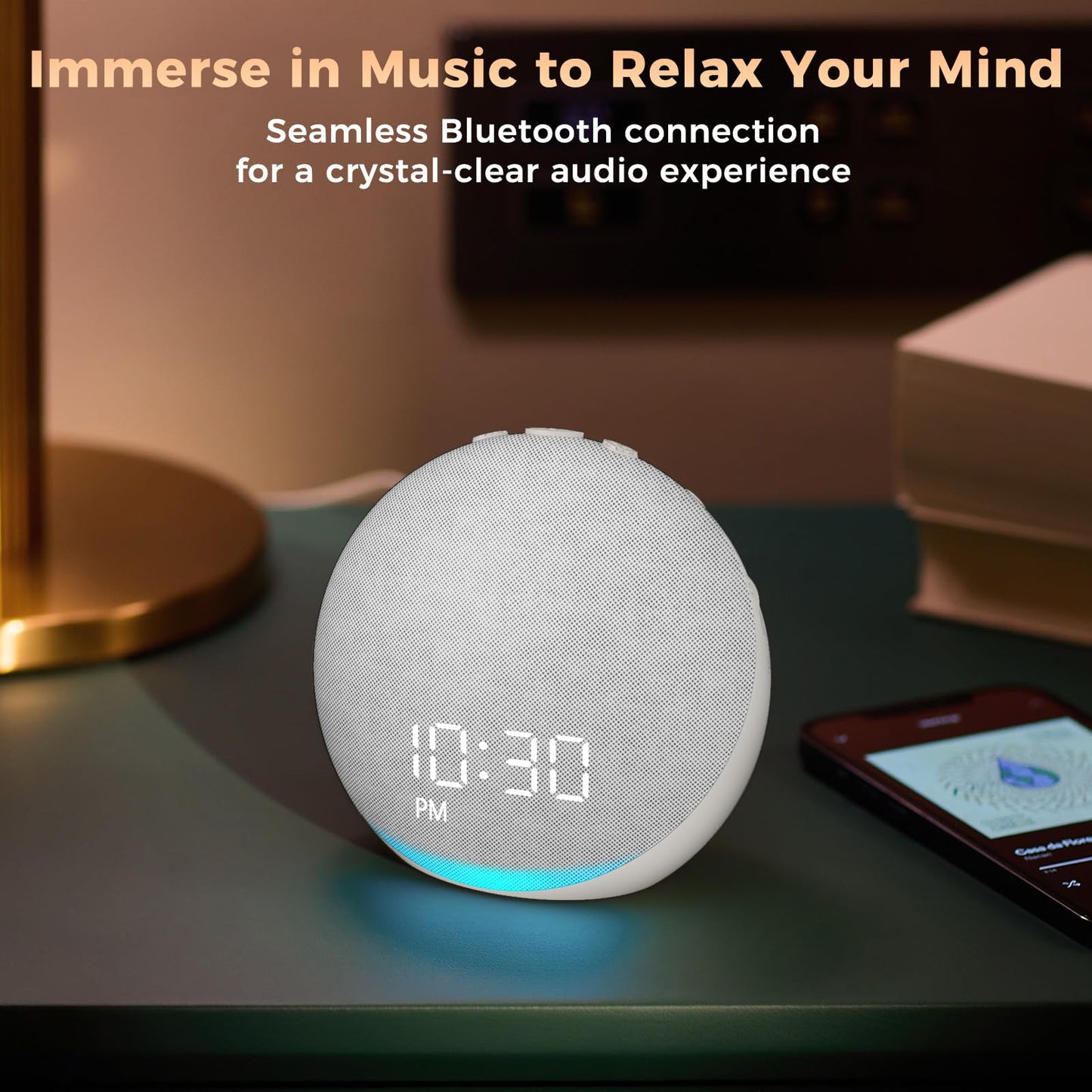 Sound Machine Alarm Clock for Bedroom: 25 Natural Sleep Sounds - White Noise Machine for Adults Kids Baby - Gentle Wake Up Alarm with Bluetooth Speaker - Frost White