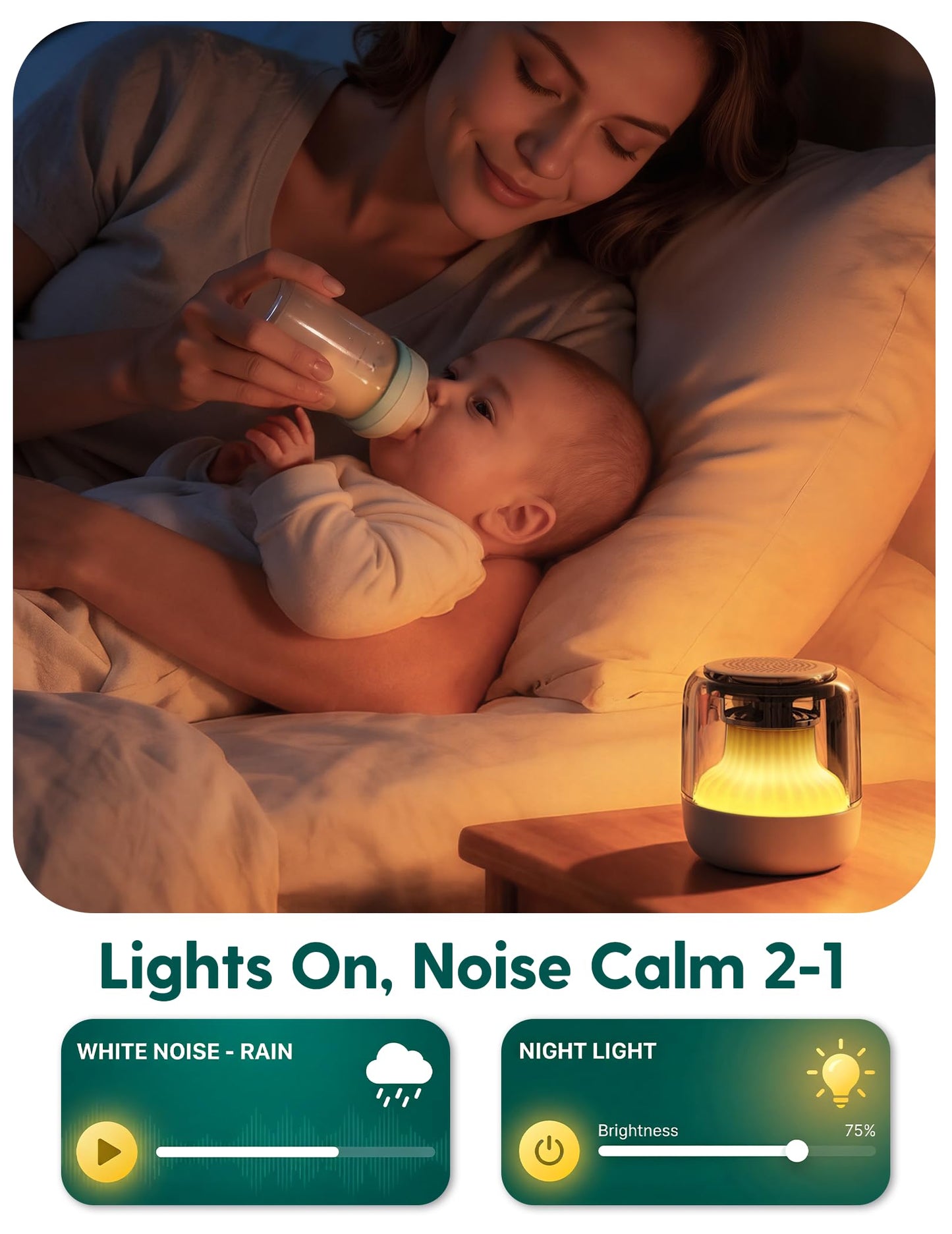 Babelio Pocket Glow White Noise Sound Machine - Upgraded 7 Color Night Lights, 20 Non-Looping Sounds, Timer & Memory Function, Portable for Adults & Babies, White