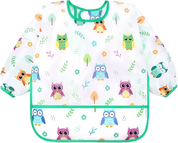 Accmor 4 Pack Long Sleeve Bibs, Baby Smock Waterproof Sleeved Bib Smock for Baby Toddler 6-36 Months