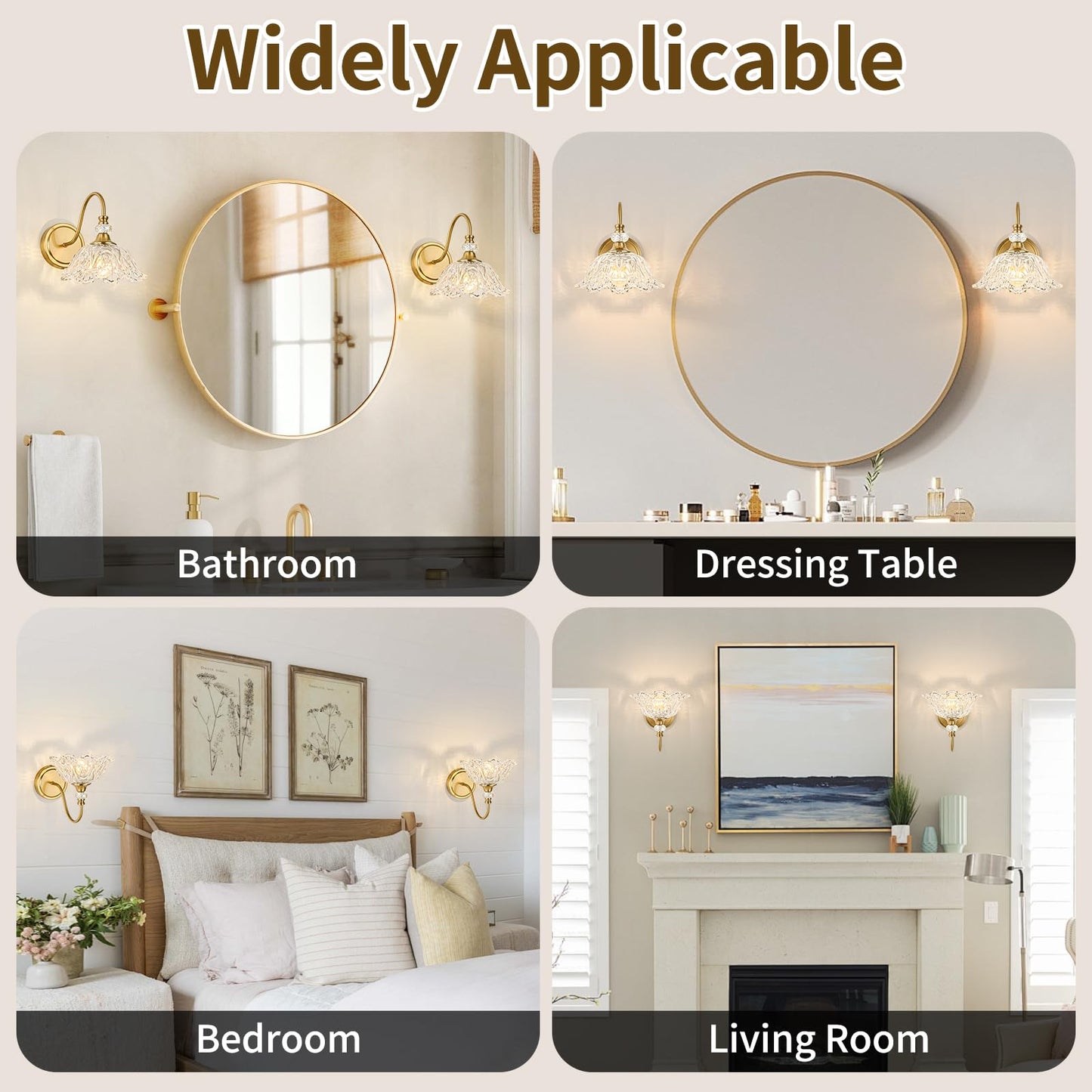 Sunkryster 1 Piece Gold Wall Sconce With Floral Clear Glass Shade  Brushed Gold Finish Wall Mount Lighting For Bathroom Vintage Bathroom Vanity Light Fixtures