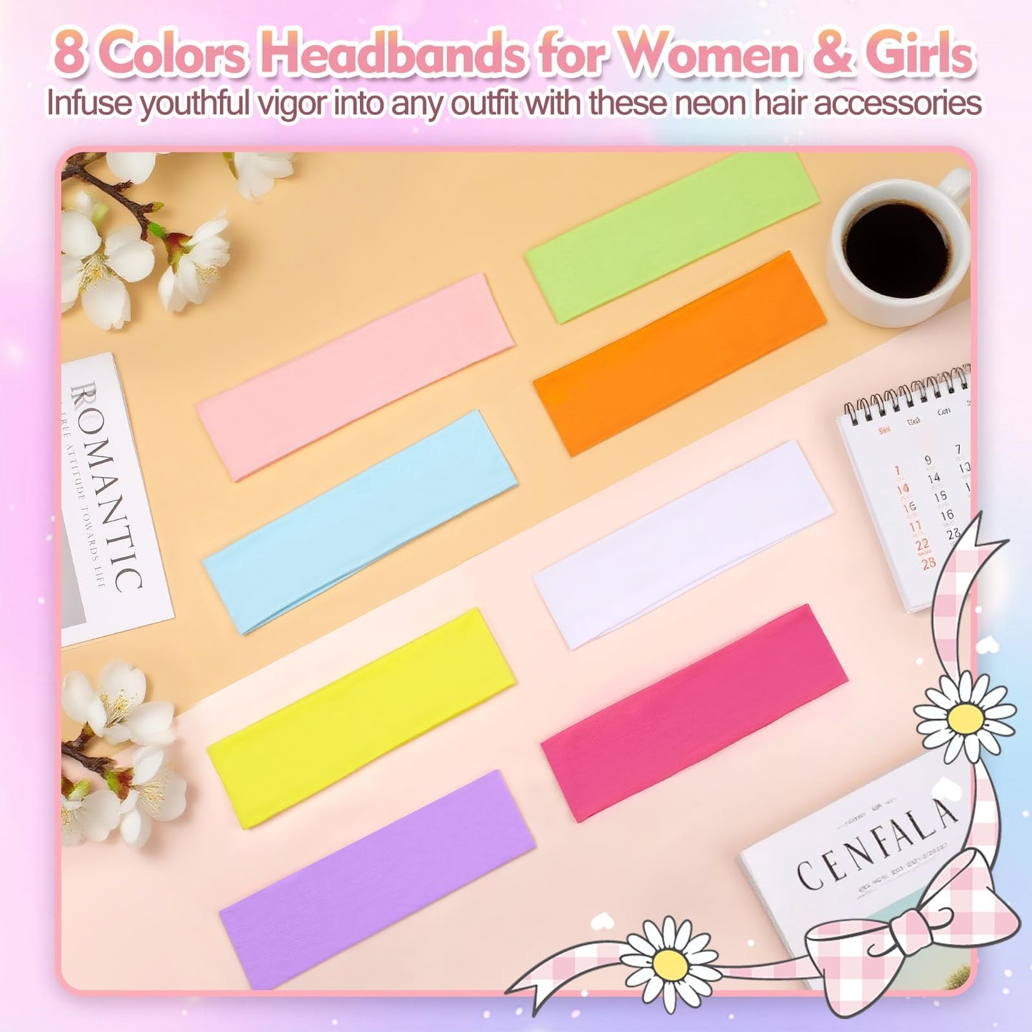 Stocking Stuffers for Teen Girls Women, 8Pcs Headbands for Women, Woman Gift for Her Neon Head Bands Hair Accessories Stretchy S