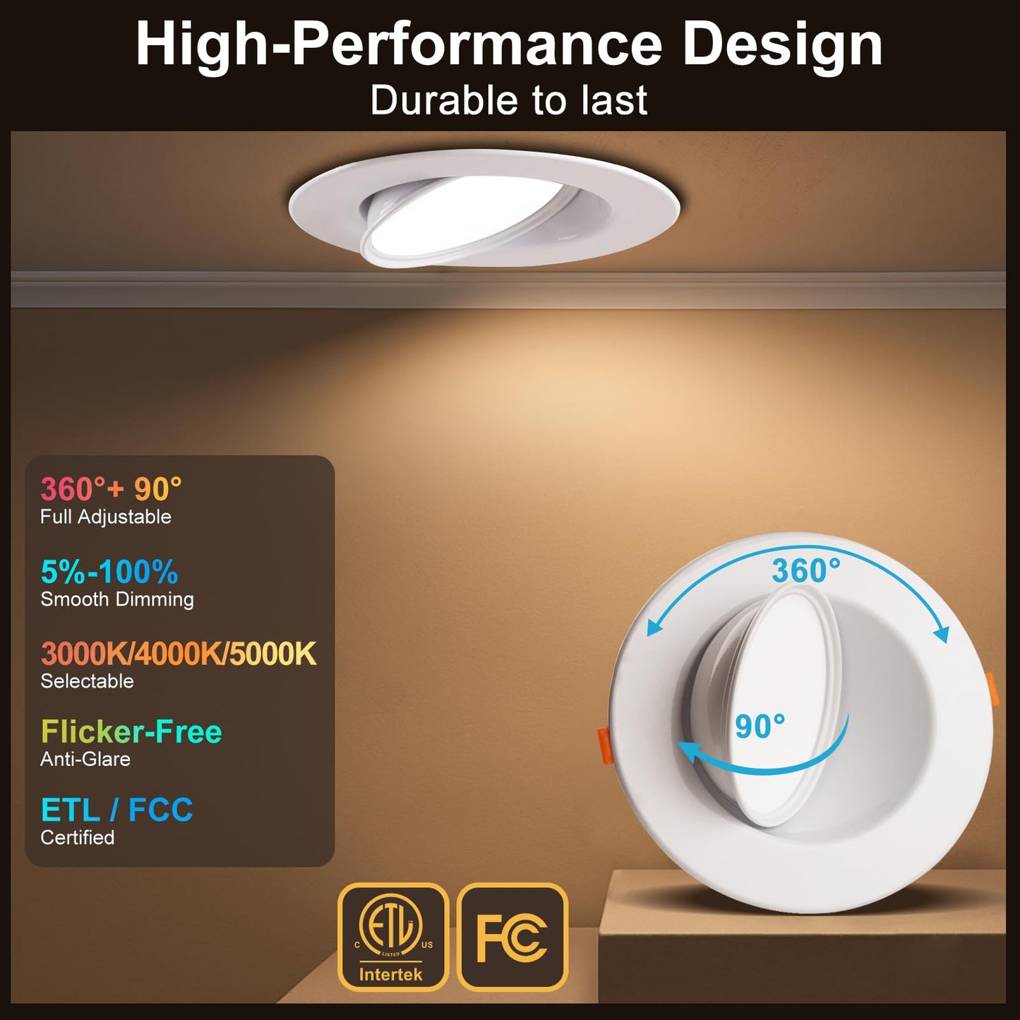 Lightdot 24 Pack 6 Inch Led Gimbal Recessed Lighting  360+90 Adjustable  3Cct Selectable & Dimmable (5%-100%)  1300Lm Ultra Bright Canless Light  Etl/Fcc Certified For Living Room/Kitchen-White