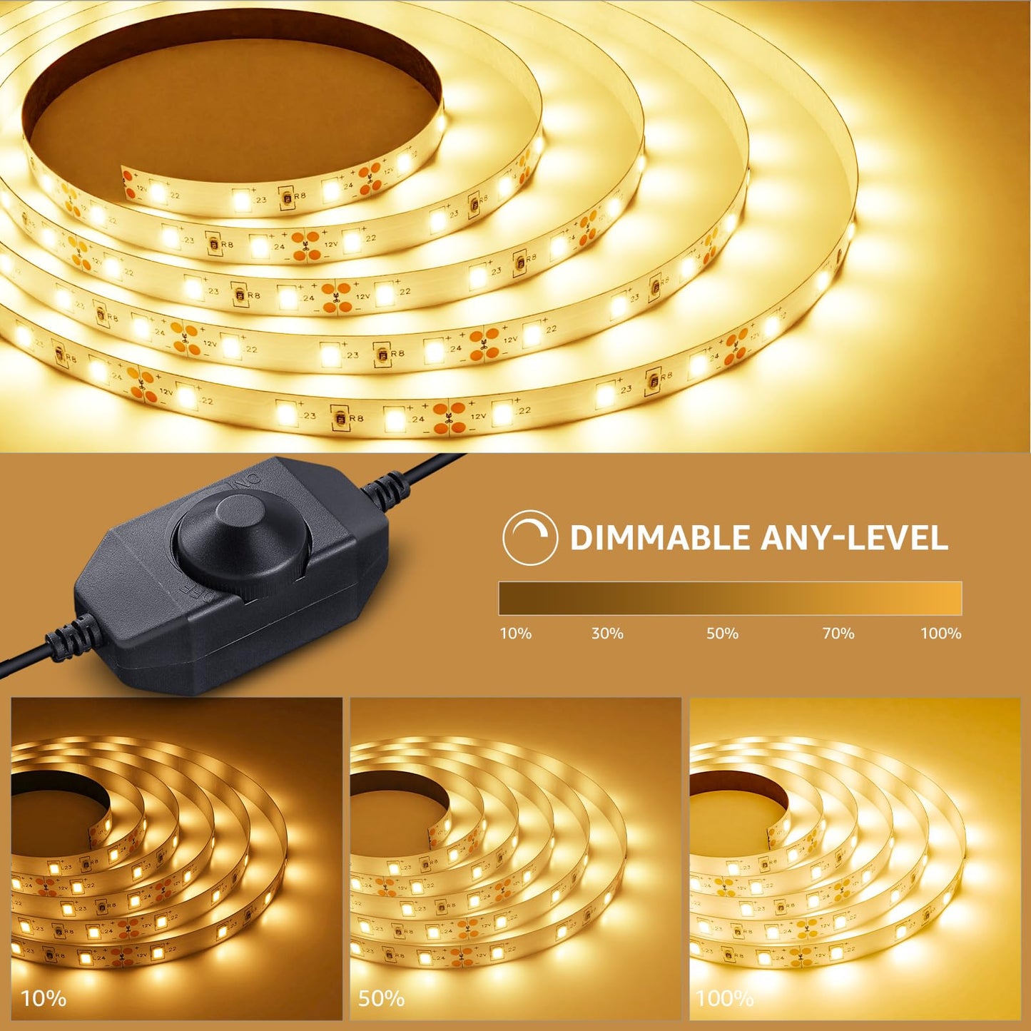 Lepro LED Strip Light, 32.8Ft Dimmable Vanity Lights, 3000K Super Bright LED Tape Lights, 420 LEDs SMD 2835, Strong 3M Adhesive, Suitable for Home, Kitchen, Under Cabinet, Bedroom, Warm White
