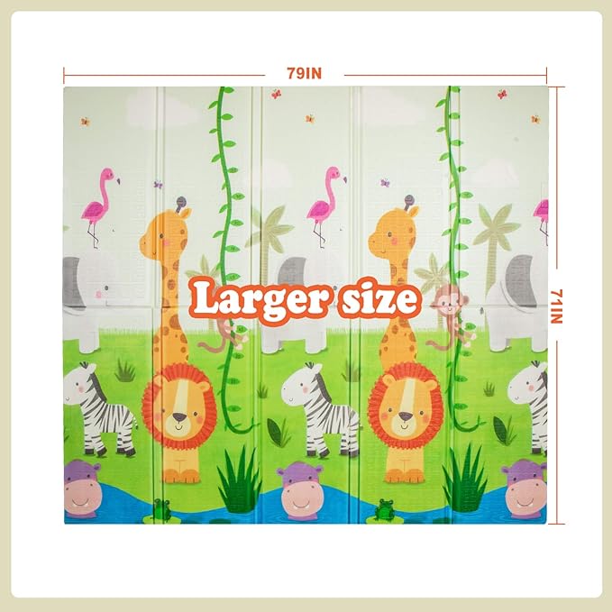 UANLAUO Foldable Baby Play Mat, Extra Large Waterproof Activity Playmats for Babies,Toddlers, Infants, Play & Tummy Time, Foam Baby Mat for Floor with Travel Bag