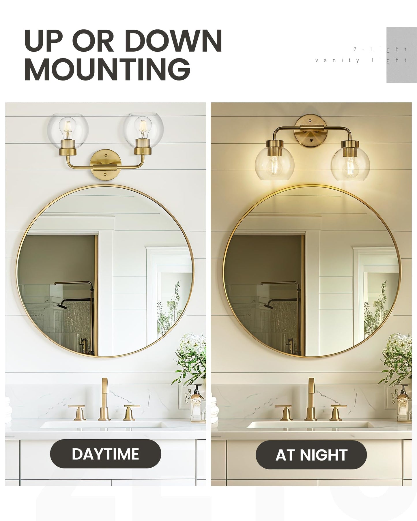 Zeyu 16 Inch Wall Sconce Lighting For Bathroom  Gold Bathroom Vanity Light  2-Light Vanity Lights With Clear Glass Globe Glass  Brushed Gold Finish  Zs62Bg-2W Bg