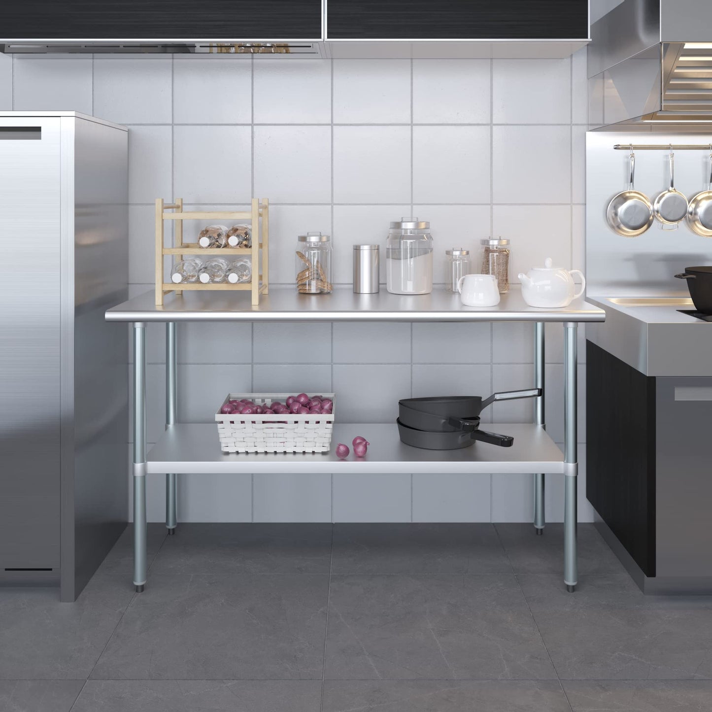 AmGood 24 in. x 60 in. Stainless Steel Work Table | Metal Kitchen Food Prep Table | NSF
