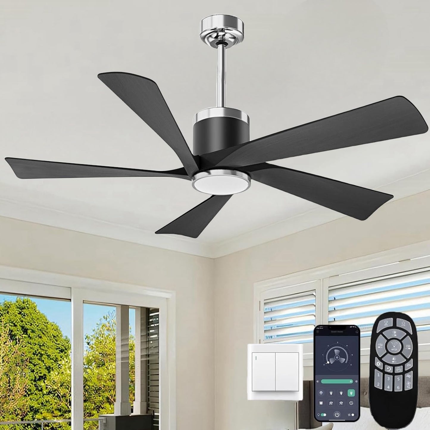 TXCSLY 52in  Ceiling Fan with Lights, Remote Control, Metal, Black, Model HYF-CF-52