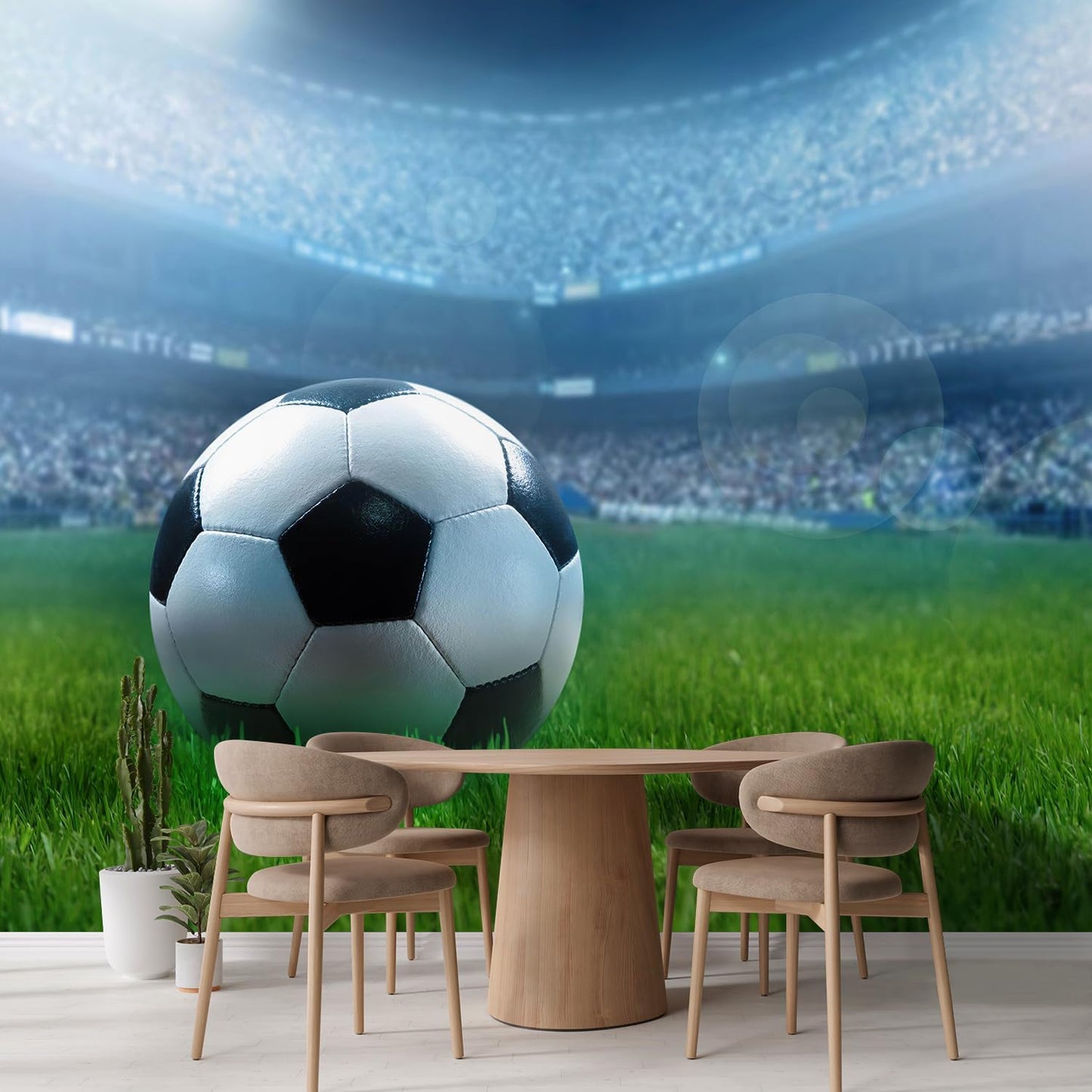 wall26 Close Up of a Football Ball on a Full Stadium Removable Wall Mural | Self-Adhesive Large Wallpaper - 96x144 inches