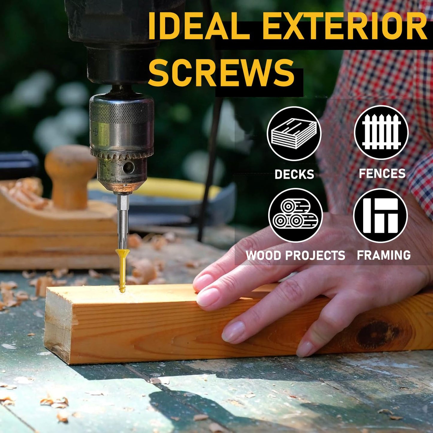 CAMNWAMN Deck Screws #8 x 2, 350 PCS, Wood Screws 2 Inch, Epoxy Coated, Rust Resistant Exterior Screws, Torx Drive Head, T25 Star Bit Included, Tan Outdoor Decking Screw for Wood Fence.