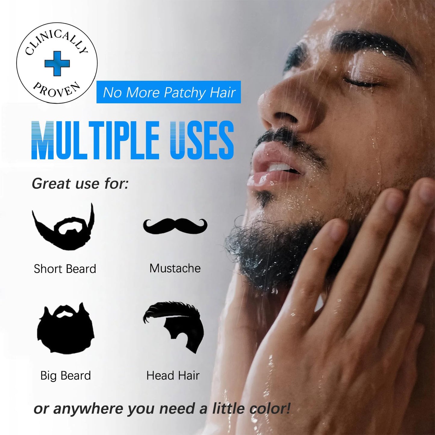 Mens Beard & Mustache Dye Shampoo, Instant 100% Grey Hair Coverage, 3 in 1 Black Beard Color Shampoo for Men Facial Hair, Easy t