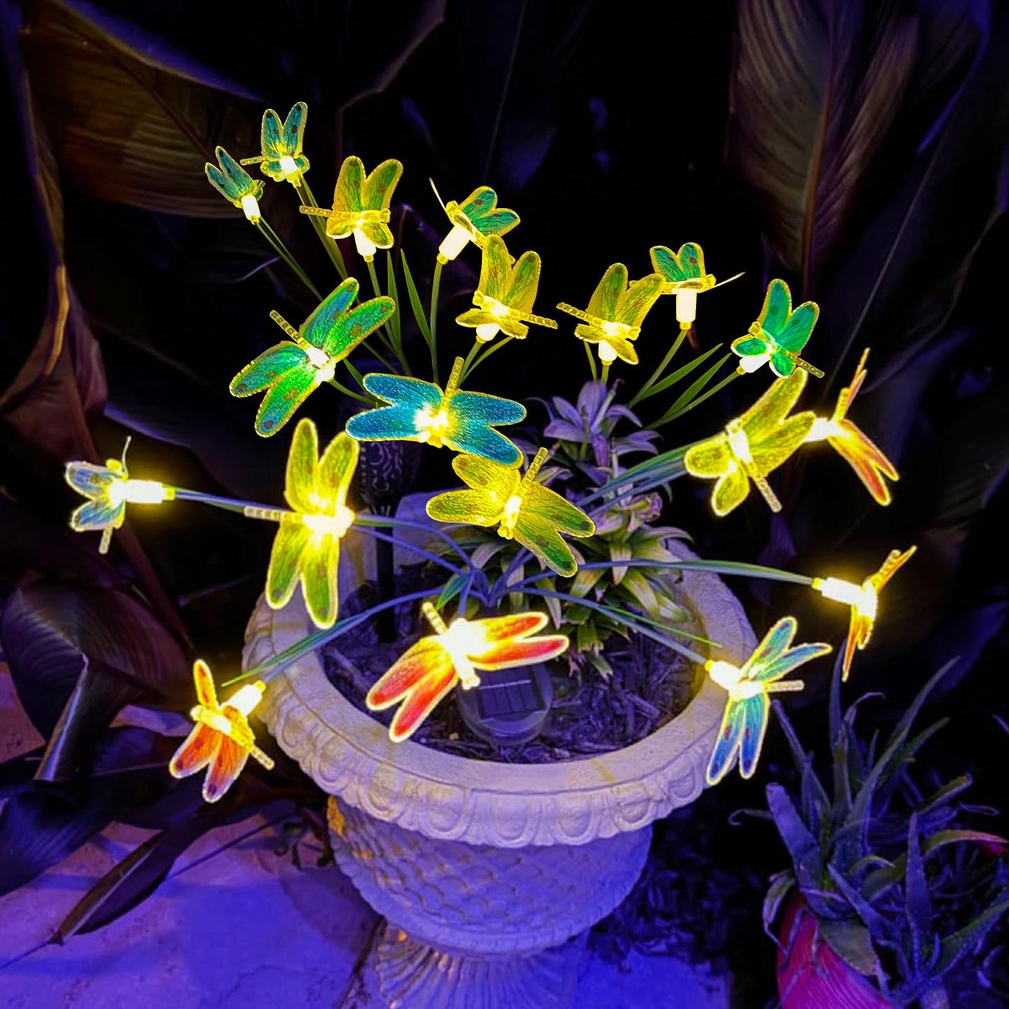 Anordsem Solar Garden Lights Outdoor: 8 Removable Optical Fiber Dragonflies 2 Pack - Waterproof Fun Animal Decoration for Yard P