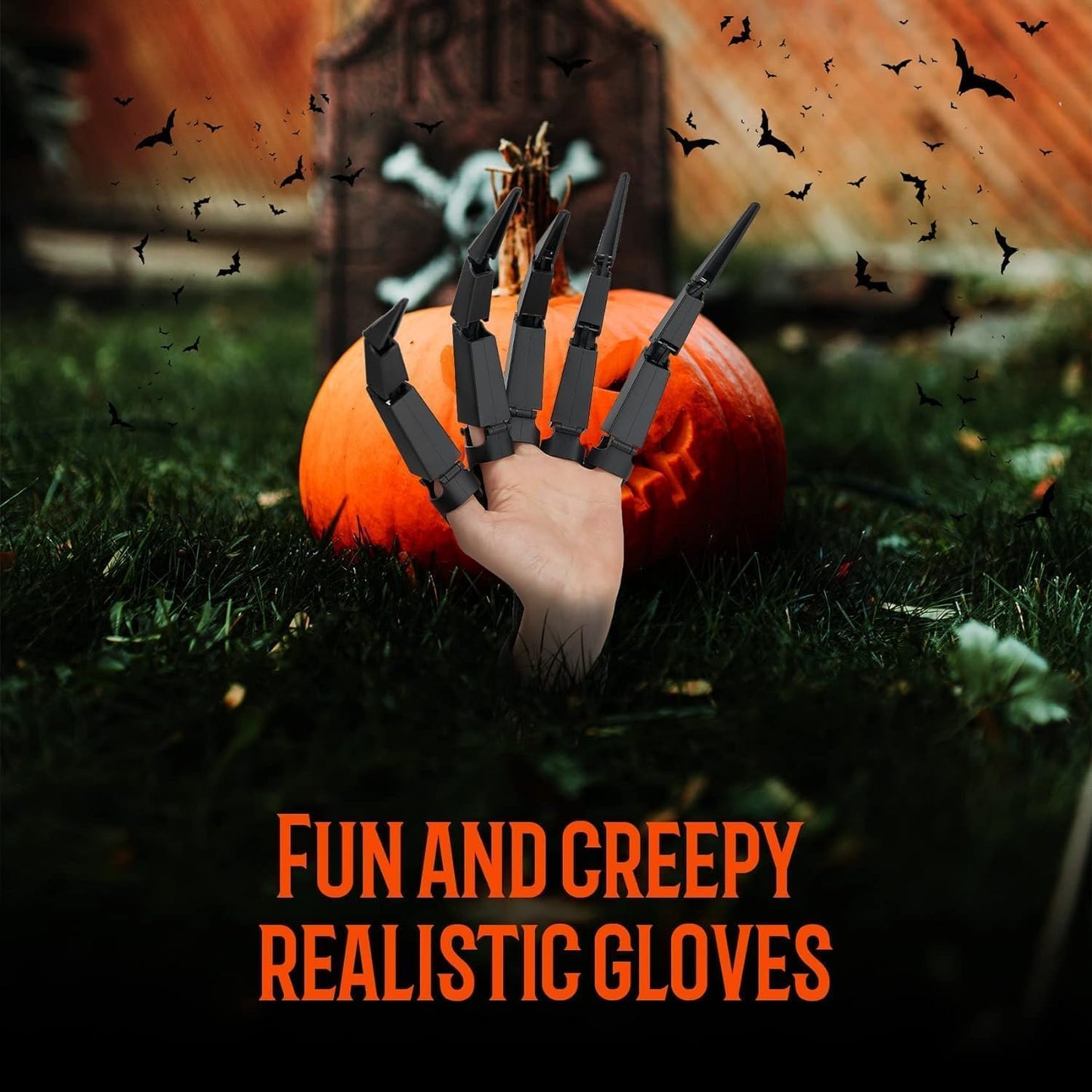 Finger Extension Toys,Scary Skeleton Hand Gloove Witch Ghost Toys Halloween Party Decoration Accessory for Men Women(A Pair-Black) 2025