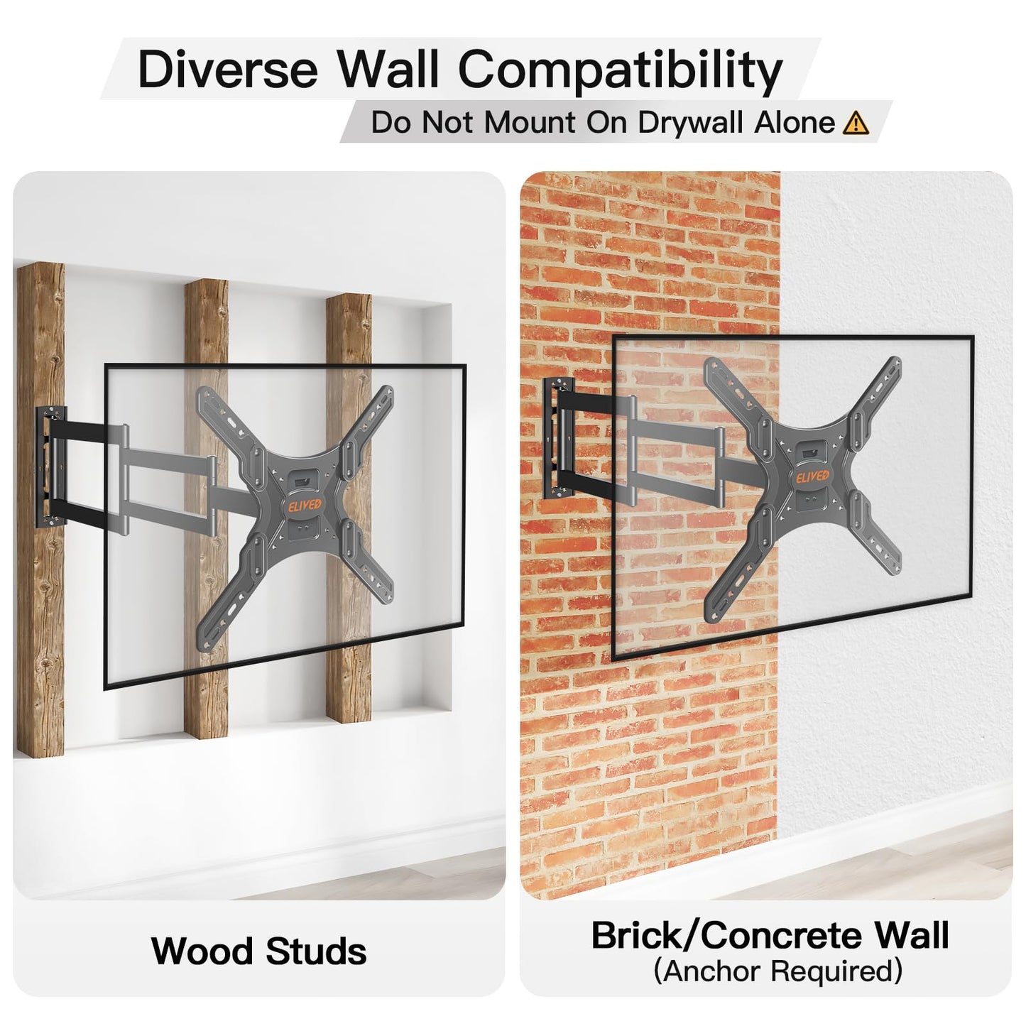 ELIVED Long Arm TV Wall Mount for Most 26-65 Inch TVs, 37.4 Inch Long Extension TV Mount Swivel and Tilt, Max VESA 400x400mm, Full Motion Wall Mount tv Bracket Holds up to 77 lbs.
